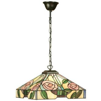 Loops Tiffany Glass Hanging Ceiling Pendant Light Bronze & Square Rose Shade i00156 in Clear