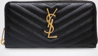 Saint Laurent Portafoglio grande Cassandre in pelle grain de poudre con zip