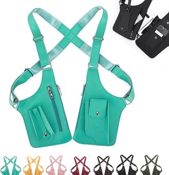 Generic Double Shoulder Armpit Bag, Premium Leather Adjustable Underarm Shoulder Bag for Men and Women (Cyan)