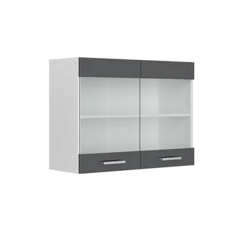 Vicco Armario De Cocina Con Vidrio R-line, Antracita Alto Brillo, 80 Cm, Vicco