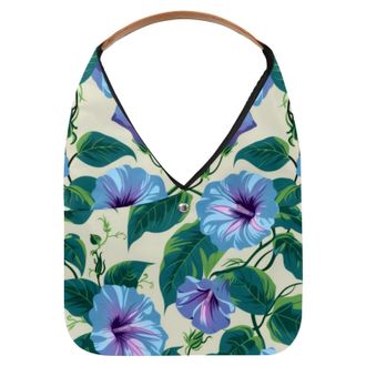 Generic Blue Morning Glory Blossoms Pattern Reusable Lightweight Grocery Bags - Foldable Into Compact Pouch, Washable & Sturdy, Multipurpose for Shopping and 