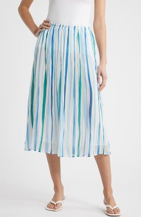 Cloth & Stone Pleated Midi Skirt in Sea Glass Brush Stroke at Nordstrom, Size X-Small