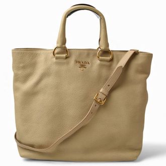 Prada Beige Leather Shoulder Bag Tote Bag (Pre-Owned)