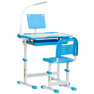 HOMCOM Kids Study Desk and Chair Set w/ USB Lamp - Adjustable Height - Blue | TJ Hughes