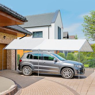OUTSUNNY 2-Rooms Outdoor Carport Galvanized Steel Frame Tent UV Resistant in White