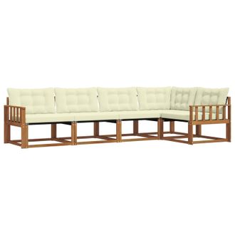 vidaXL Conjunto De Sof&aacute;s De Exterior Con Coj&iacute;n 5 Pcs Natural Y Crema Vidaxl
