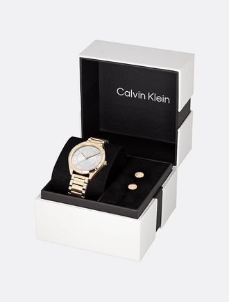 Calvin Klein Mens Minimalist Watch And Crystal Earrings Gift Set - Metallic - OS
