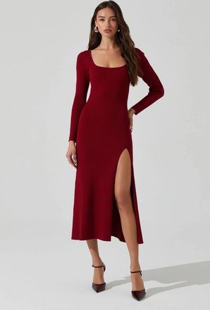 Astr Long Sleeve Ribbed Sweater Dress In Red Cherry