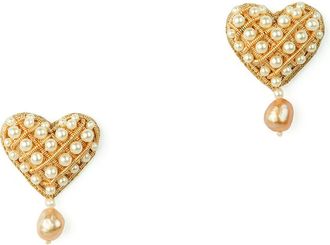 Deepa Gurnani Kalia Freshwater Pearl Heart Stud Earrings in Gold at Nordstrom