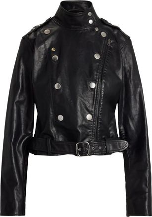 Polo Ralph Lauren Giacca biker in pelle con cintura - Nero