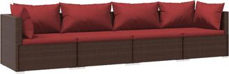 vidaXL Set Muebles De Jard&iacute;n 4 Piezas Y Cojines Rat&aacute;n Sint&eacute;tico Marr&oacute;n Vidaxl