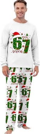 Generic 67 Mens Christmas Pajamas Set Trendy 67 Xmas Printed Tops and Pants Pyjama Sets 2-Piece Pjs Suit Comfy Soft Sleepwear Oversize Loungwear for Ugly Funn