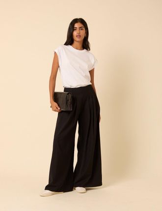 Nobody's Child Black Pleated Wide Leg Trousers