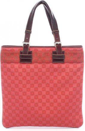Loewe Brown Red Color Canvas Leather Handbag Tote Bag (Pre-Owned)