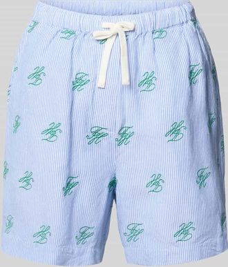 Tommy Hilfiger Relaxed Fit Shorts mit Logo-Stitching aus Leinen-Mix in Hellblau, Gr&ouml;&szlig;e XL