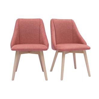 Miliboo Set De 2 Sillas N&oacute;rdicas De Tejido Efecto Aterciopelado Texturizado Terracota Y Madera Clara Higgins