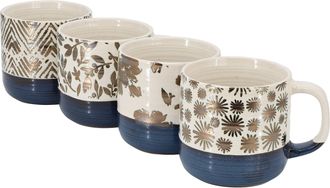 Gibson Home Spruce Garden Assorted 4 Piece 17 Ounce Stoneware Mug Set in Blue