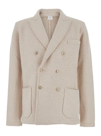 Eleventy Beige Double-Breasted Jacket With Peak Revers In Wool Man
