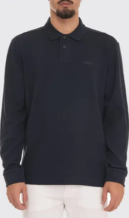 HUGO BOSS Polo a maniche lunghe in cotone a nido dape con logo ricamato