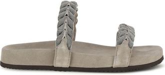 Brunello Cucinelli Gray Calf Leather Bos Taurus Flat Womens Sandals