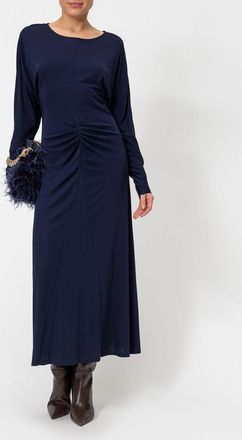 Twinset Midi Dress in Viscose Jersey with Ruched Waist and Round Neck