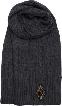 Lauren Ralph Lauren Cable Crest Patch Scarf in Charcoal Heather at Nordstrom