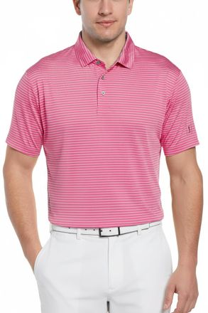 PGA TOUR Mens Feeder Stripe Golf Polo - Bossy Pink