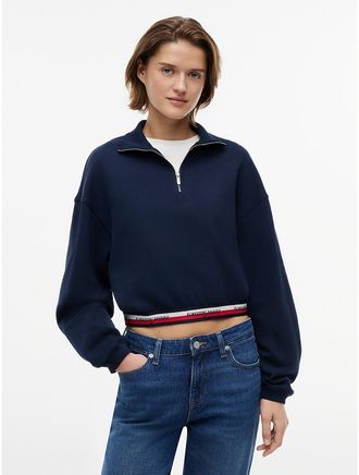 Tommy Hilfiger Womens Tommy Jeans Boxy Quarter-Zip Sweatshirt - Navy - XL
