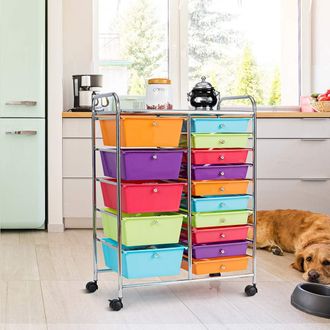 Costway Costway Carrito Auxiliar Almacenamiento Con 15 Cajones Apilables Y Ruedas Estructura Met&aacute;lica, Carro Organizador Para Cocina Restaurante (multicolor)