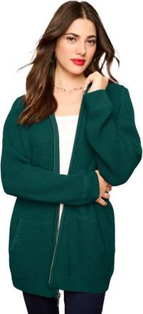 Roaman's Plus Size Waffle Knit Zip Front Relaxed Hoodie in Emerald Green at Nordstrom, Size Medium