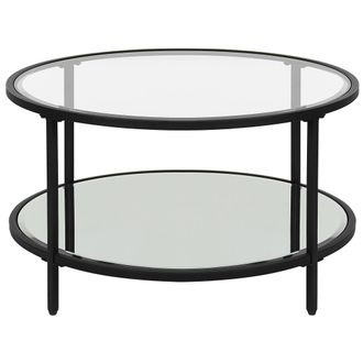 Beliani Beliani - Mesa De Centro De Vidrio Templado Transparente Negro 70 Cm Espejo Balda Birney