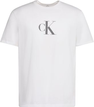 Calvin Klein T-Shirt CALVIN KLEIN SS 30S DISTRESS MONOGRAM GRAPHIC, Herren, Gr. XXL, hellwei&szlig;, Web, Obermaterial: 100% Baumwolle, unifarben, regular fit normal, Ru