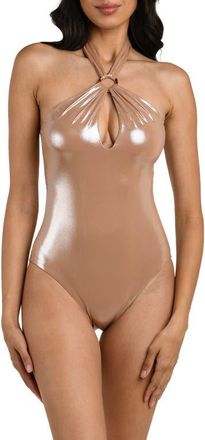 La Blanca Sand Metallic Keyhole One-Piece Swimsuit at Nordstrom, Size 12