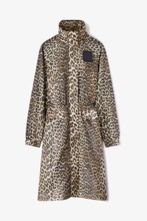 Ganni Leopard Nylon Parka Coat - Size 10/12 Brown