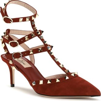 Valentino Garavani Womens Pumps Rockstud Suede Russet Red Upper Upper: High Heel Shoes