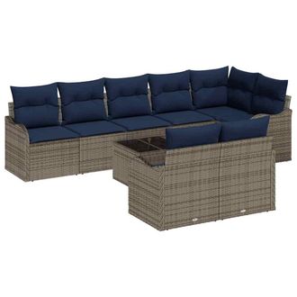 vidaXL Set Divano Da Giardino 9 Pz Grigio Polyrattan Vidaxl