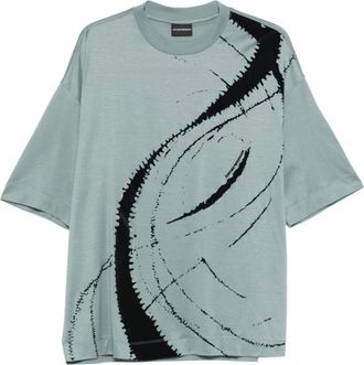 Emporio Armani Sky Blue Round Neck Graphic Print T-shirt