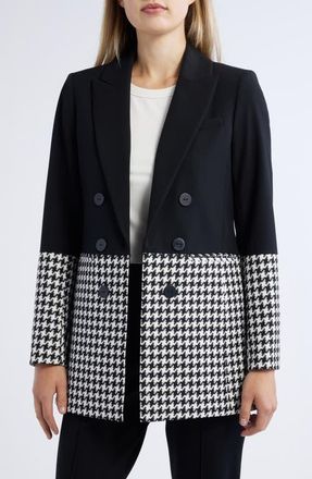 Tahari by ASL Houndstooth Colorblock Blazer in Black Ivory at Nordstrom, Size 2