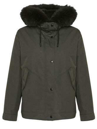 Yves Salomon Collezione Ys Army: Parka Corto In Cotone Con Rivestimento Rimovibile In Coniglio E Cappuccio In Pelliccia Di Volpe-Donna