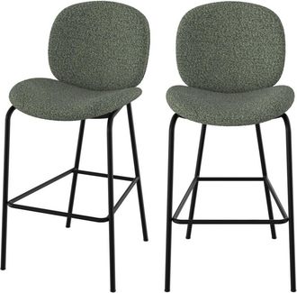 Rendez-Vous D&eacute;co Set De 2 Sillas Para Isla Central En Tejido Boucl&eacute; Verde 65,5 Cm - Iris