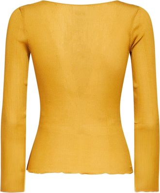 Saint Laurent Womens Ribbed Silk Top Cassandre Yellow Knitwear Sweater