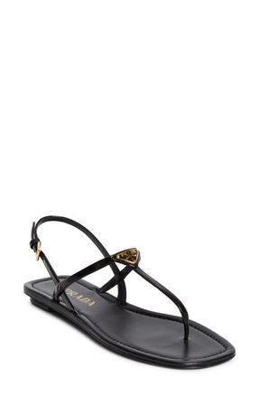 Prada Triangle Logo Sandal in Nero at Nordstrom, Size 10.5Us