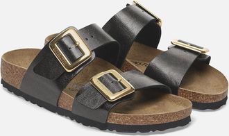 Birkenstock Womens Birkenstock Sydney Cushion Big Buckle Womens Birko-Flor Patent Sandals - Graceful Licorice - Black - Size: 7.5/C