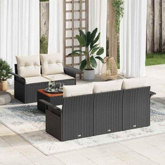 vidaXL Vidaxl - Conjunto De Sof&aacute; De Jard&iacute;n 6 Pcs Negro, Crema 55 X 55 X 37 Cm