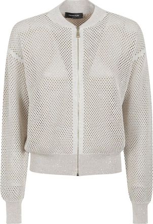 Fabiana Filippi Bomber Jackets, female, Beige, Size: S Open-knit Cardigan