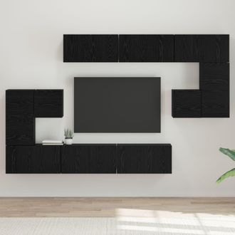 Berkfield Home TV Cabinet Set with Shelf Wall-mounted Other with Storage with Door 10 pcs Black oak 180 x 30 x 90.5 cm