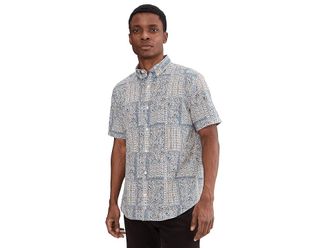 Johnston & Murphy Hampton Short-sleeve Cotton-linen Shirt Mens Clothing White Bandana : 3XL, Cotton/Linen