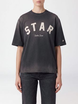 Golden Goose T-shirt girocollo in cotone con logo a contrasto e spalle cadute