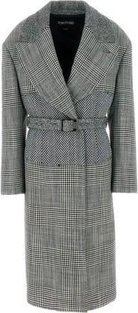Tom Ford Wollen Patchwork Jas - Dames - Jas met riem - Grijs - S - Wol - Jassen