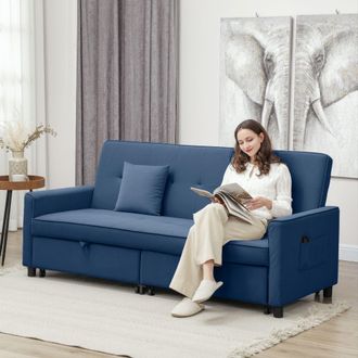 HOMCOM Reversible L-Shaped Sectional Sofa Bed with Cushions in Blue